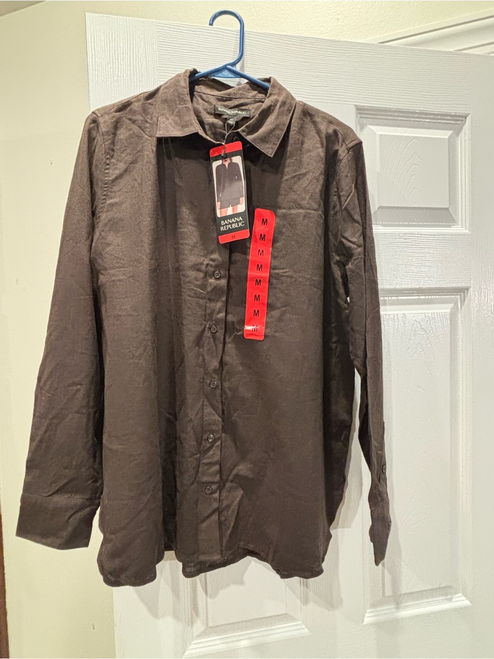 NWT Banana Republic Linen Rayon Blend Button Down Shirt Brown Medium